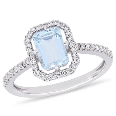 Julianna B 14K White Gold 0.25CTW Diamond & Aquamarine Fashion Ring