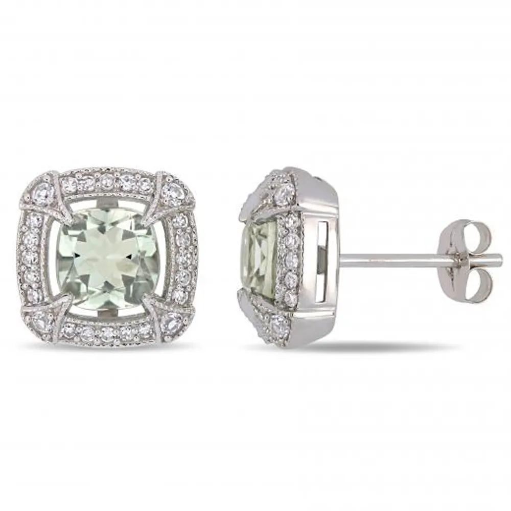 Julianna B 10K White Gold 0.20CTW Diamond Green Amethyst&White Sapphire Earring