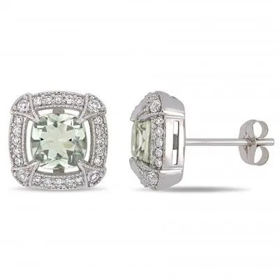 Julianna B 10K White Gold 0.20CTW Diamond Green Amethyst&White Sapphire Earring