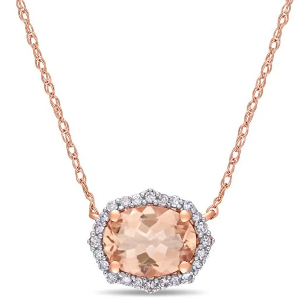 Julianna B 10K Rose Gold Morganite & 0.10CTW Diamond Vintage Halo Necklace