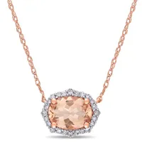 Julianna B 10K Rose Gold Morganite & 0.10CTW Diamond Vintage Halo Necklace