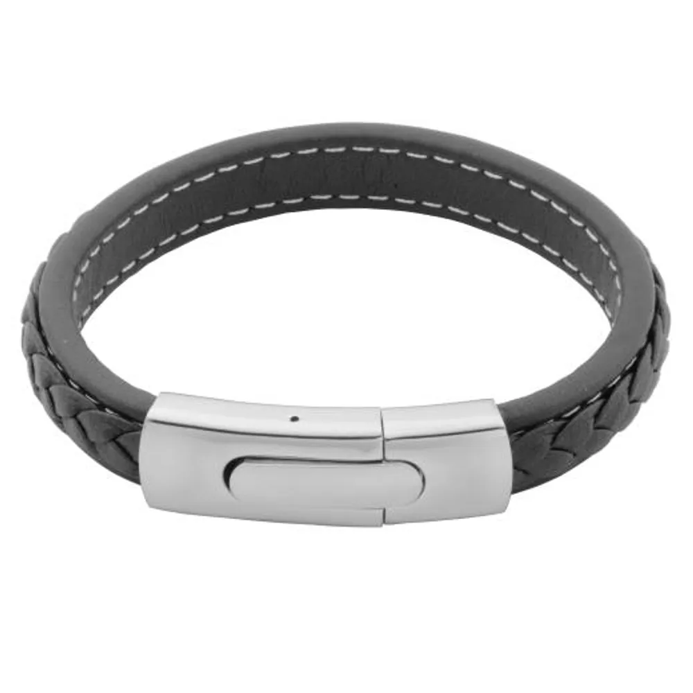 SteelX Stainless Steel 8.5" Black Leather 8.5" Bracelet