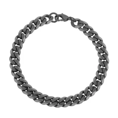 SteelX Stainless Steel 8.5" Black Diamond Cut Curb Bracelet
