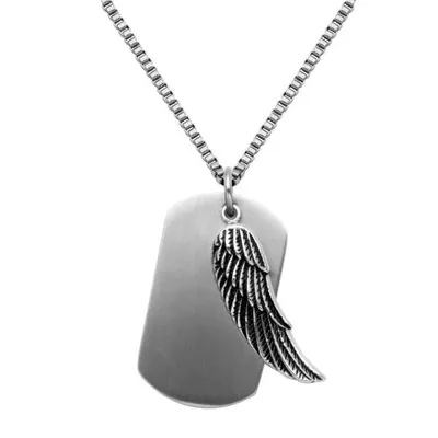 SteelX Stainless Steel 24" Dog Tag & Wing Pendant