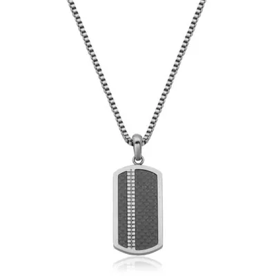 SteelX Stainless Steel 20" Carbon Fibre Dog Tag Pendant