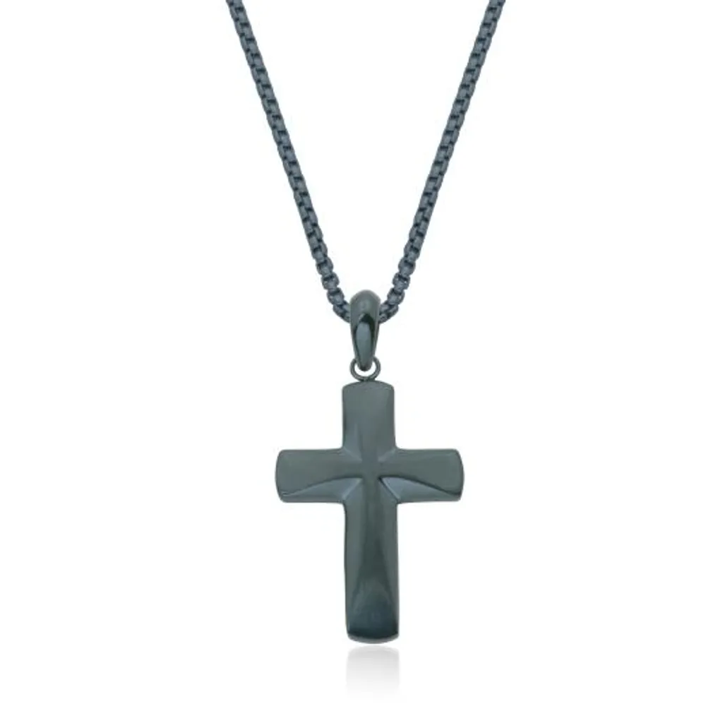 SteelX Stainless Steel 22" Grey Cross Pendant