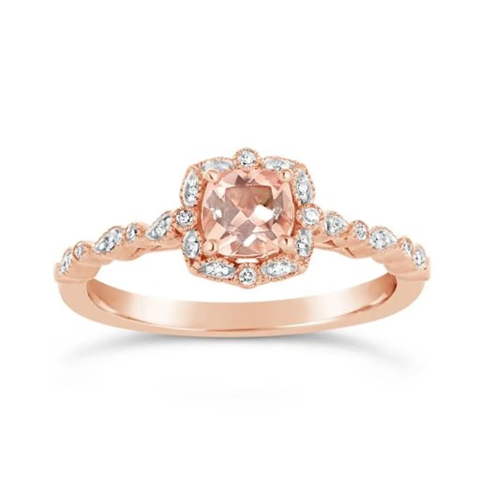 10K Rose Gold Morganite & Diamond Ring