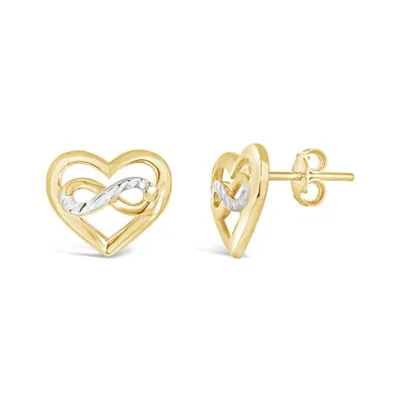10K Yellow and White Gold Infinity & Heart Studs