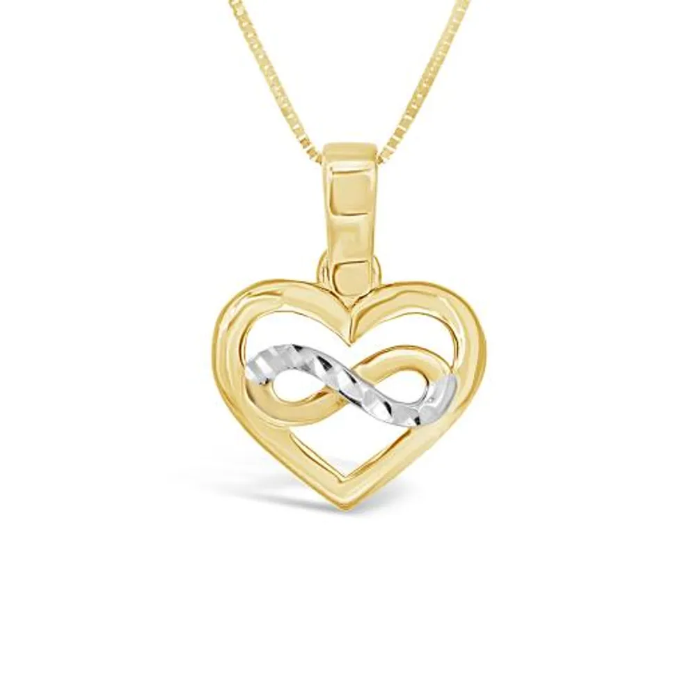 10K Yellow and White Gold Infinity & Heart Necklace