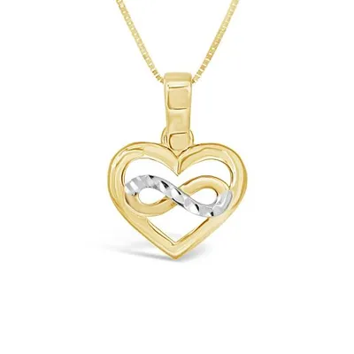 10K Yellow and White Gold Infinity & Heart Necklace