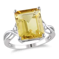 Julianna B Sterling Silver Emerald Cut Citrine & White Topaz Fashion Ring