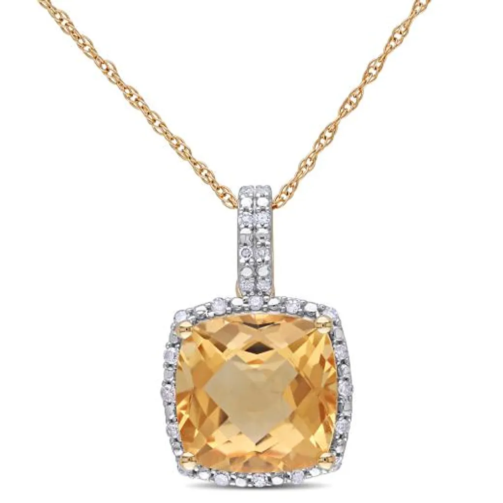 Julianna B Yellow Gold Citrine & Diamond Halo Pendant with Chain