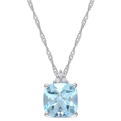 Julianna B White Gold Sky Blue Topaz & Diamond Fashion Pendant with Chain