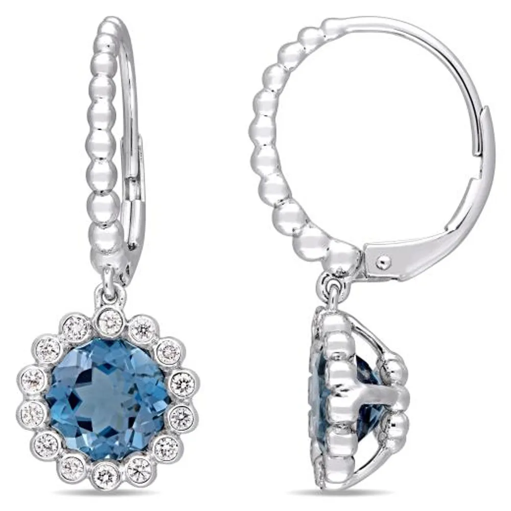 Julianna B White Gold Blue Topaz & Diamond Earrings