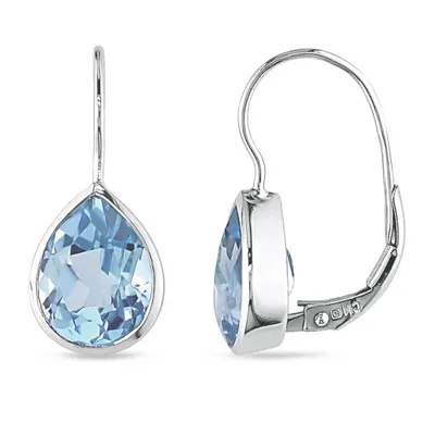 Julianna B White Gold Sky Blue Topaz Leverback Earrings