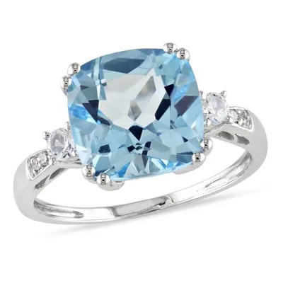 Julianna B 10K White Gold Sky Blue Topaz Created White Sapphire & Diamond Ring