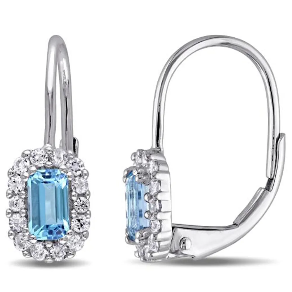 Julianna B White Gold Swiss Blue Topaz & White Sapphire Leverback Earrings