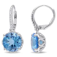 Julianna B White Gold Swiss Blue Topaz & Diamond Leverback Earrings