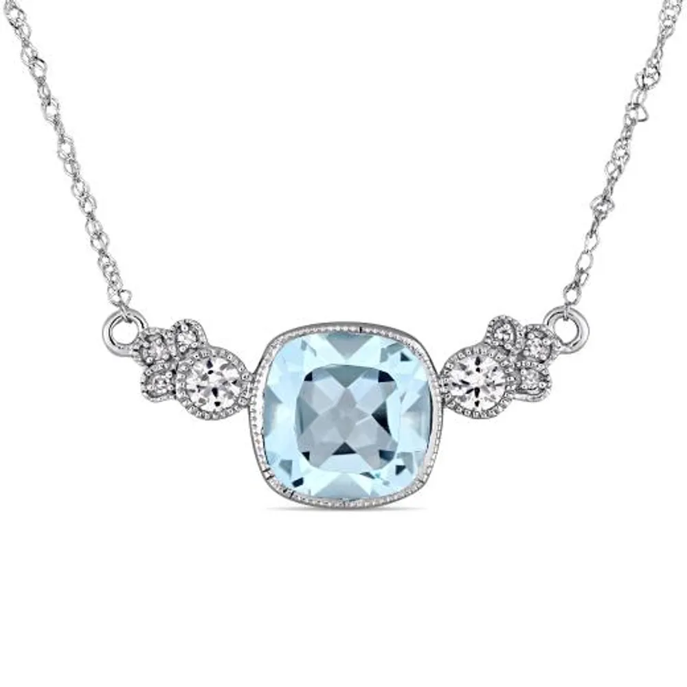 Julianna B 10K White Gold Sky Blue Topaz White Sapphire & Diamond Necklace