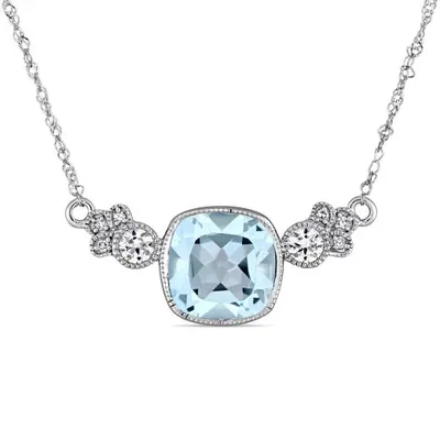 Julianna B 10K White Gold Sky Blue Topaz White Sapphire & Diamond Necklace