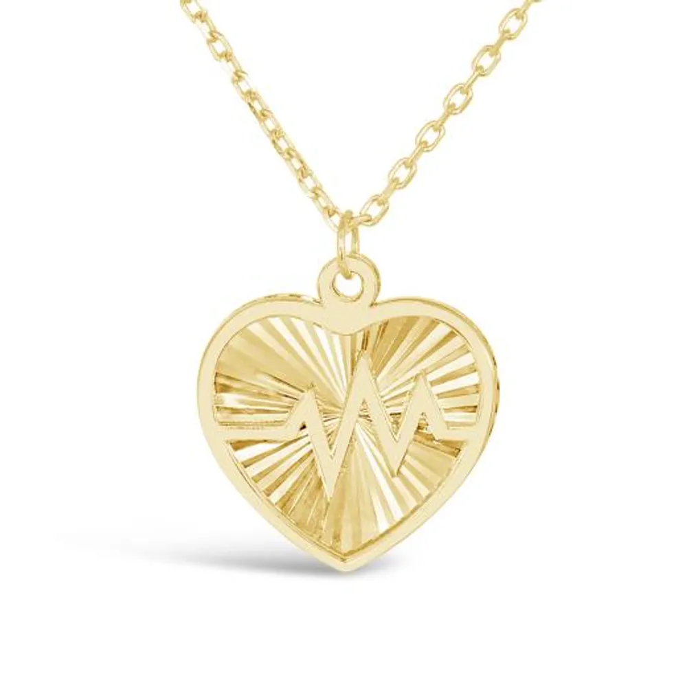 10K Yellow Gold 16+1" Diamond Cut Heart Beat Necklace