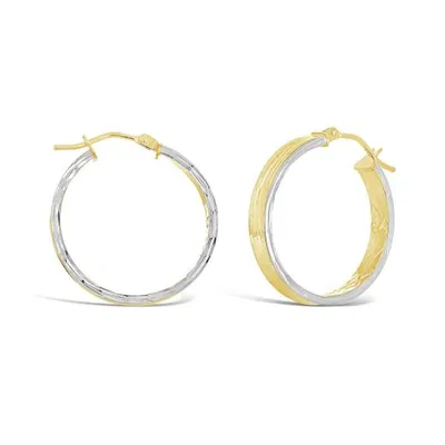 10K Yellow and White Gold Diamond Cut Inside Out Hoops