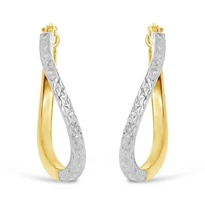 10K Yellow and White Gold Diamond Cut Twisted Hoops