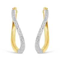 10K Yellow and White Gold Diamond Cut Twisted Hoops