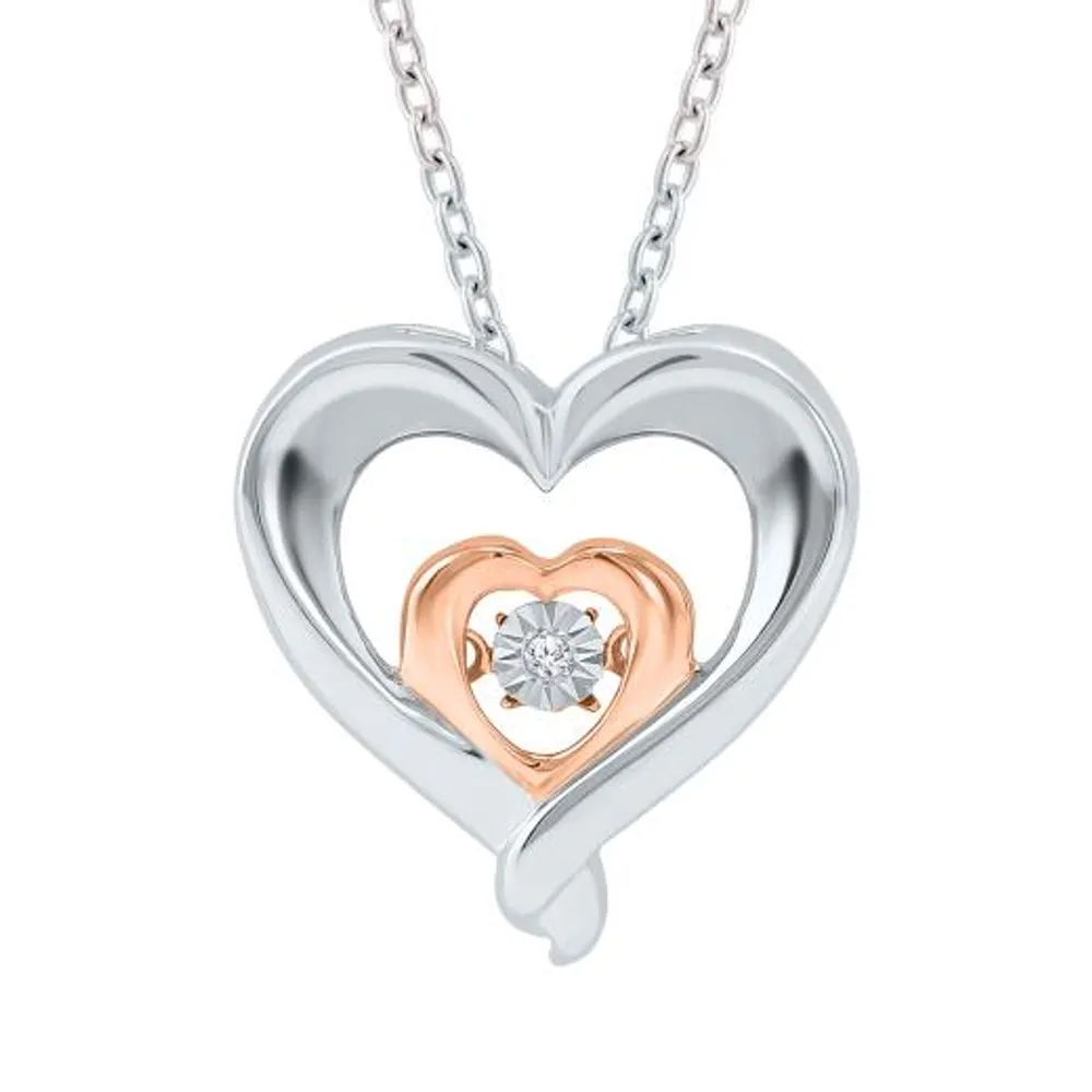 Sterling Silver Rose Gold Plated Dancing Diamond Heart Pendant