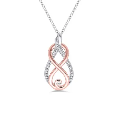 Sterling Silver Rose Gold Plated Diamond Infinity Pendant