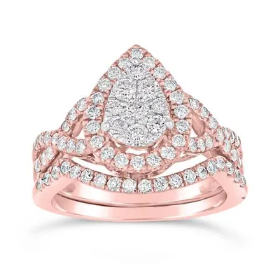 10K Rose Gold 1.00CTW Pear Shaped Bridal Set