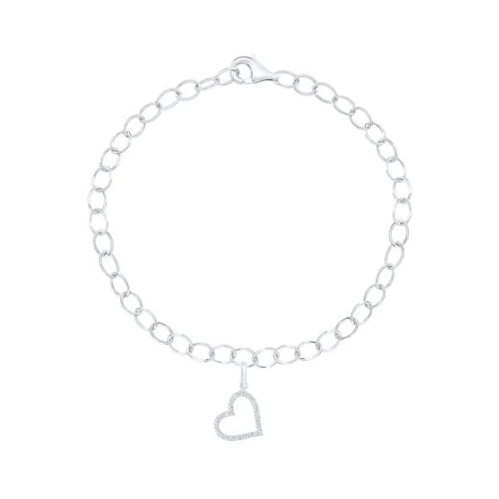 Sterling Silver Diamond Heart Charm Bracelet