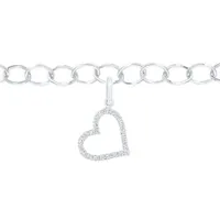 Sterling Silver Diamond Heart Charm Bracelet
