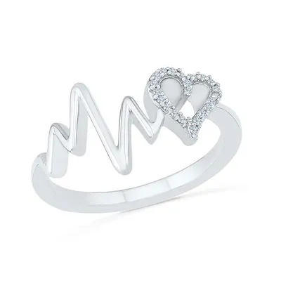 Sterling Silver Diamond Heartbeat Ring
