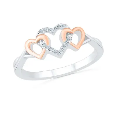 Sterling Silver 10K Rose Gold Diamond Promise Ring