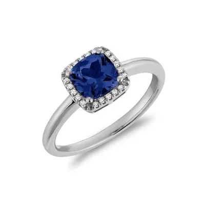 10K White Gold 0.08CTW Diamond and Blue Sapphire Ring