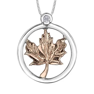 Glacier Fire Sterling Silver 10K Rose Gold Maple Leaf Pendant