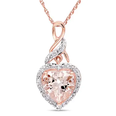 Julianna B 10K Rose Gold Diamond & Heart Shaped Morganite Pendant with Chain