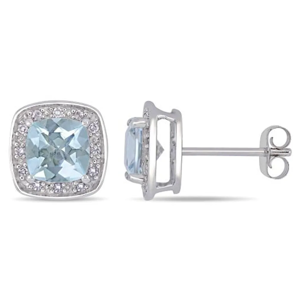 Julianna B 10K White Gold Aquamarine & 0.10CTW Diamond Halo Earrings