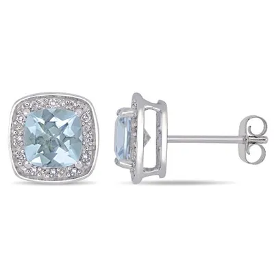 Julianna B 10K White Gold Aquamarine & 0.10CTW Diamond Halo Earrings