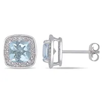 Julianna B 10K White Gold Aquamarine & 0.10CTW Diamond Halo Earrings