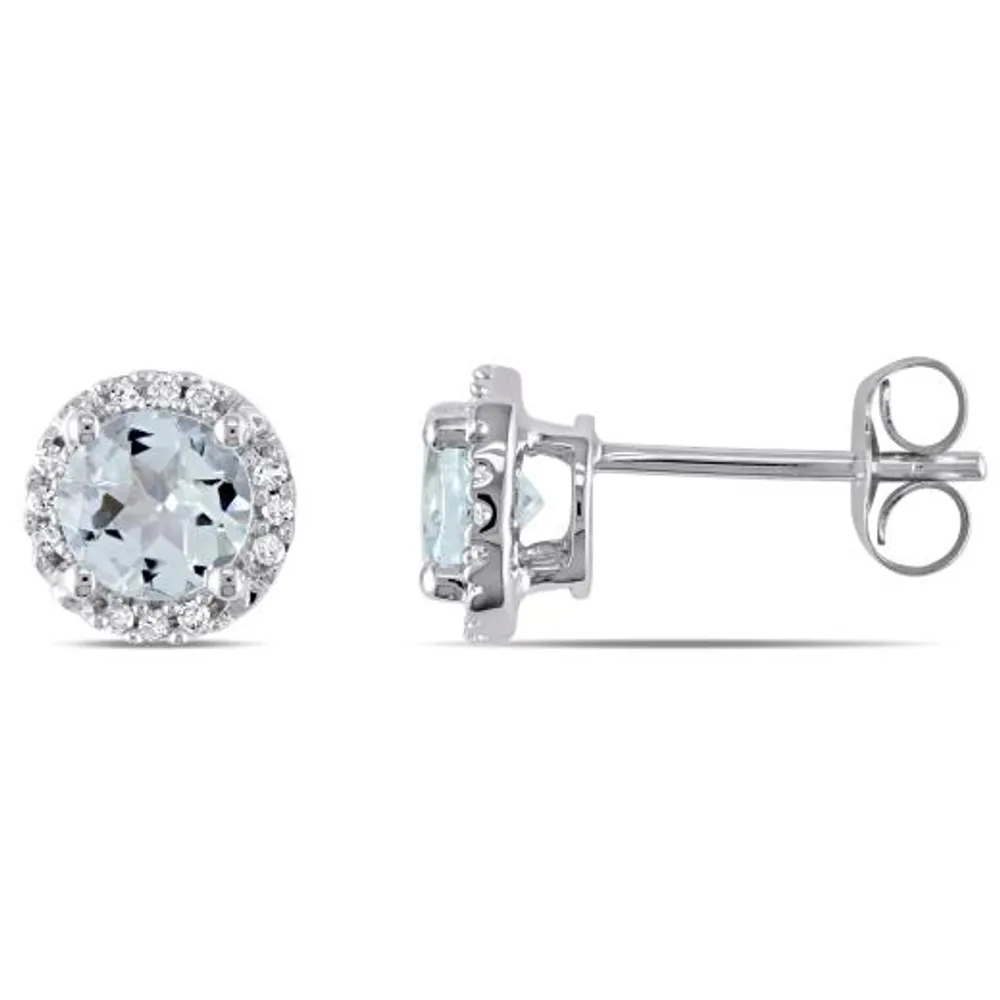 Julianna B 10K White Gold Aquamarine & Diamond Stud Earrings