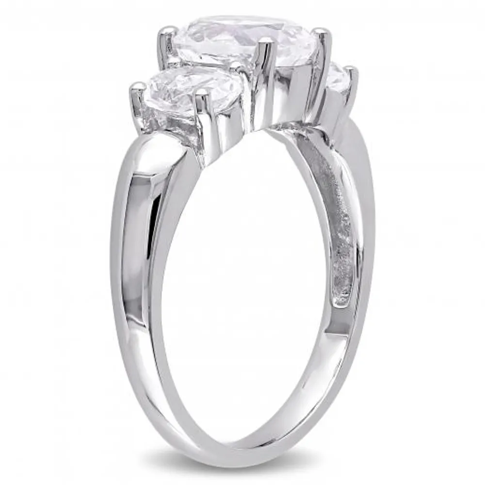 Julianna B Sterling Silver Oval Cut Created White Sapphire Three-Stone Ring