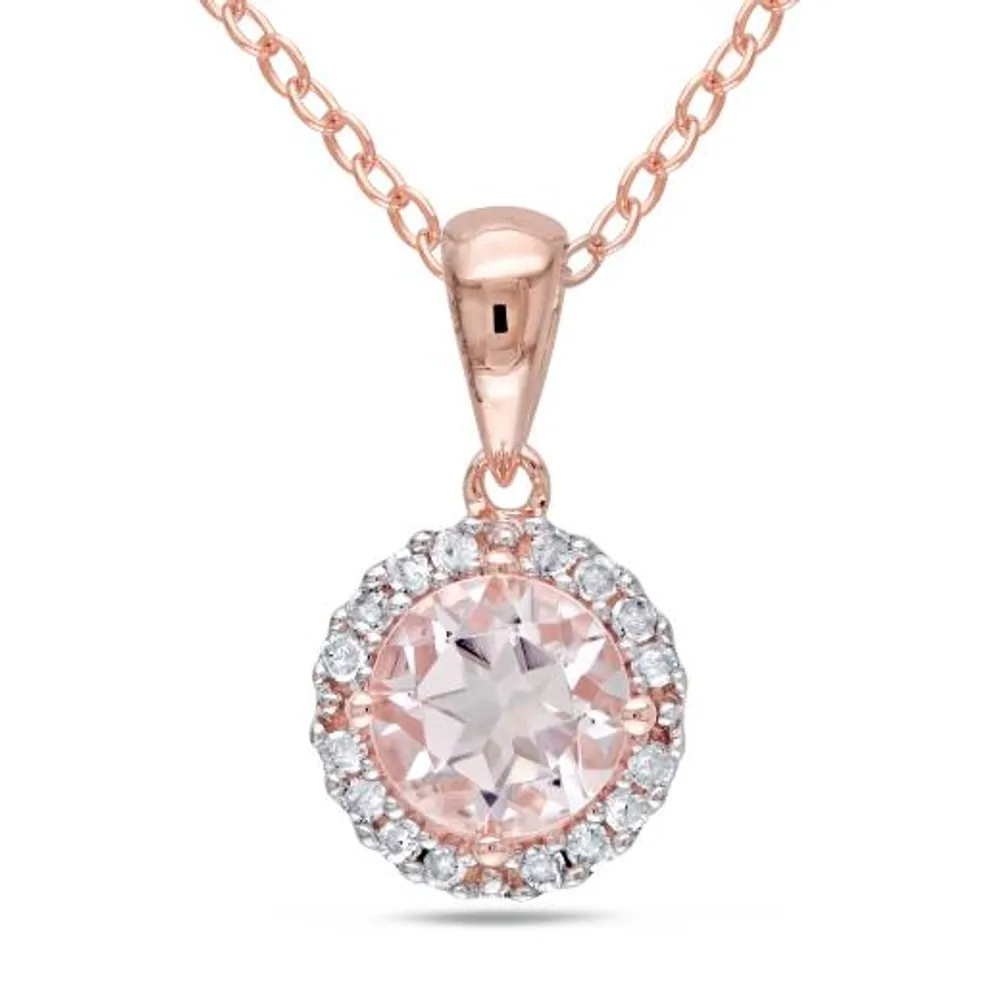 Julianna B Sterling Silver Morganite & 0.10CTW Diamond Halo Pendant with Chain