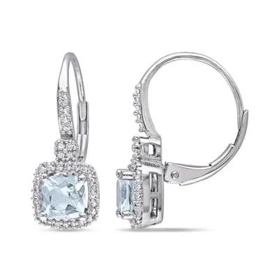 Julianna B 10K White Gold Aquamarine & 0.20CTW Diamond Halo Earrings