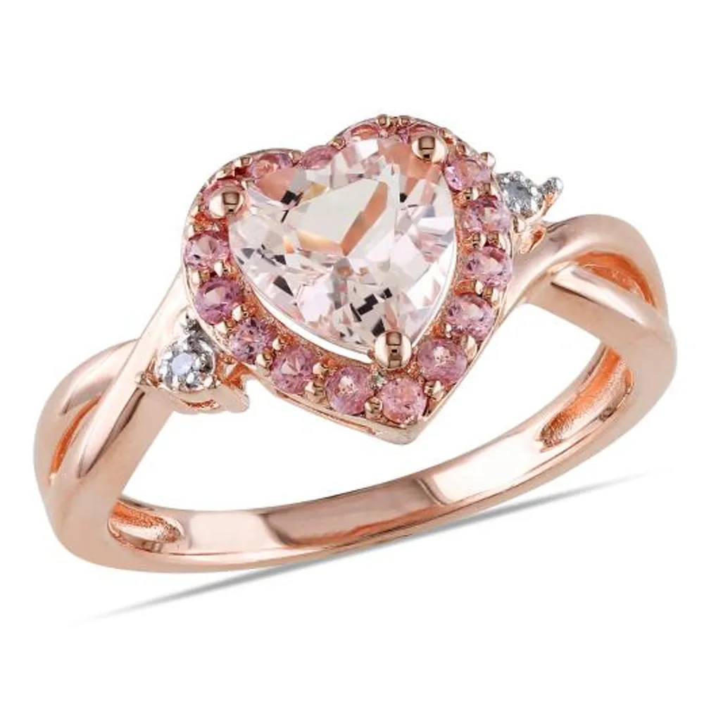 Julianna B Sterling Silver Morganite Pink Tourmaline & Diamond Heart Ring