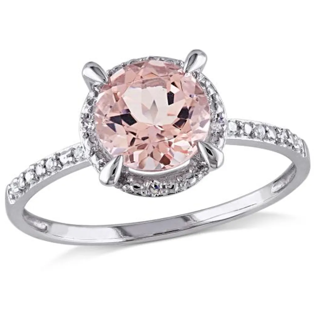 Julianna B 10K White Gold Morganite & Diamond Halo Ring