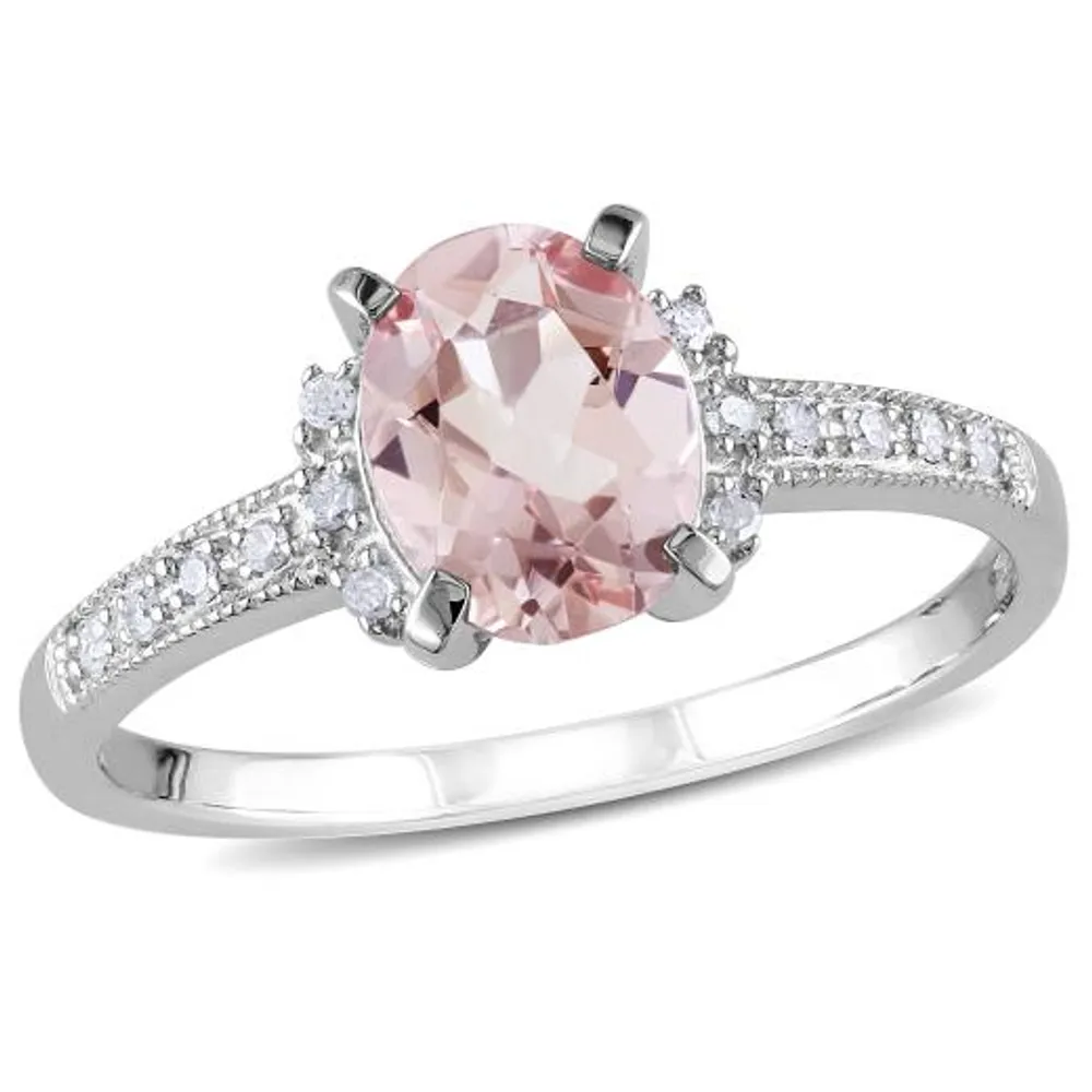 Julianna B Sterling Silver Oval Cut Morganite & Diamond Ring