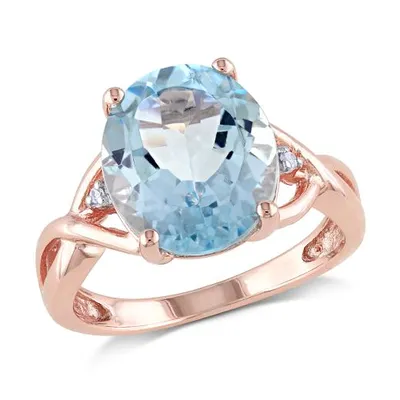 Julianna B Sterling Silver Blue Topaz & Diamond Twist Split Shank Cocktail Ring