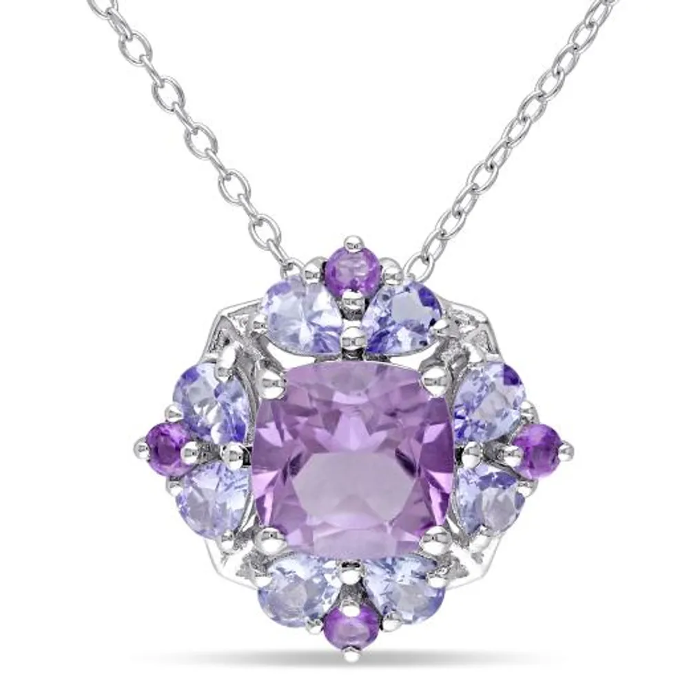 Julianna B Sterling Silver Amethyst & Tanzanite Quatrefoil Floral Pendant